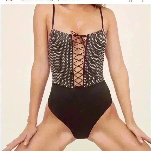 For Love and Lemons Mirage mirrored rhinestone bodysuit XXS - Picture 2 of 7